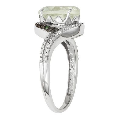 Jewelexcess Sterling Silver Green Quartz & Green & White Diamond Accent Ring