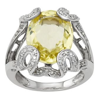 Jewelexcess Sterling Silver Lemon Quartz & Diamond Accent Ring