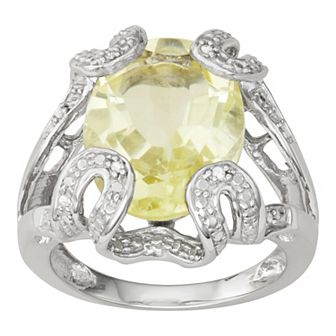 Jewelexcess Sterling Silver Green Quartz & Diamond Accent Ring