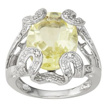 Jewelexcess Sterling Silver Green Quartz & Diamond Accent Ring