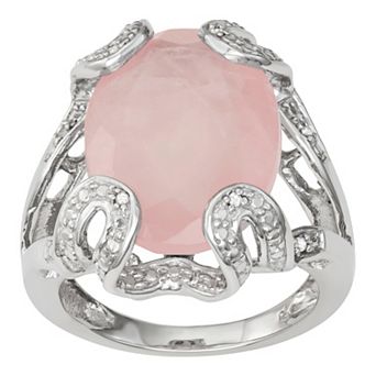 Jewelexcess Sterling Silver Rose Quartz & Diamond Accent Ring