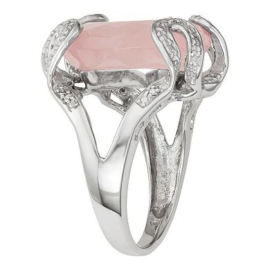 Jewelexcess Sterling Silver Rose Quartz & Diamond Accent Ring