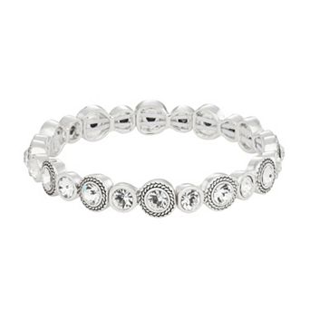 Napier Silver Tone Simulated Crystal Stretch Bracelet