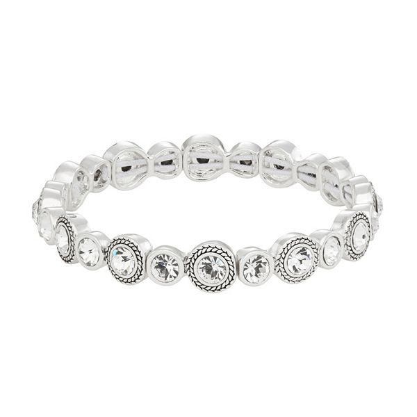 Napier Silver Tone Simulated Crystal Stretch Bracelet