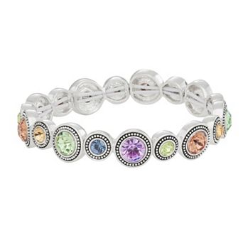 Napier Silver Tone Simulated Crystal Stretch Bracelet