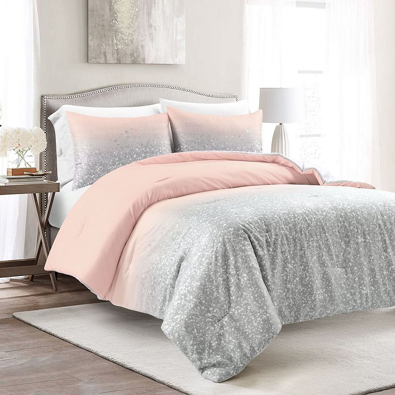 Lush Decor Glitter Ombre Metallic Print Comforter Set with Shams, Pink, Twi