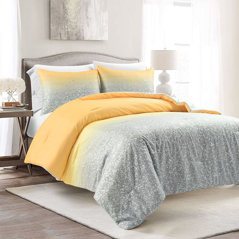 Lush Decor Glitter Ombre Metallic Print Comforter Set with Shams, Yellow, F