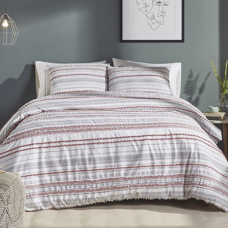 Better Trends Diana Stripe Comforter Set with Shams, Pink, King