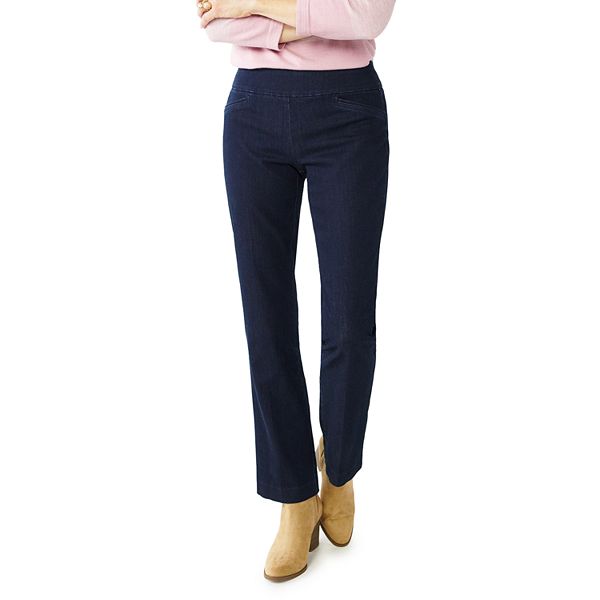 Petite Croft & Barrow® Effortless Stretch Pull-On Bootcut Pants - Rinse Wash (16P-SHORT)