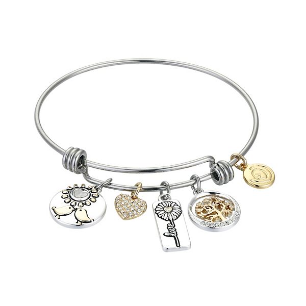 Tree Of Life Charm Bangle Bracelet Silver Tone Family Charms Gift