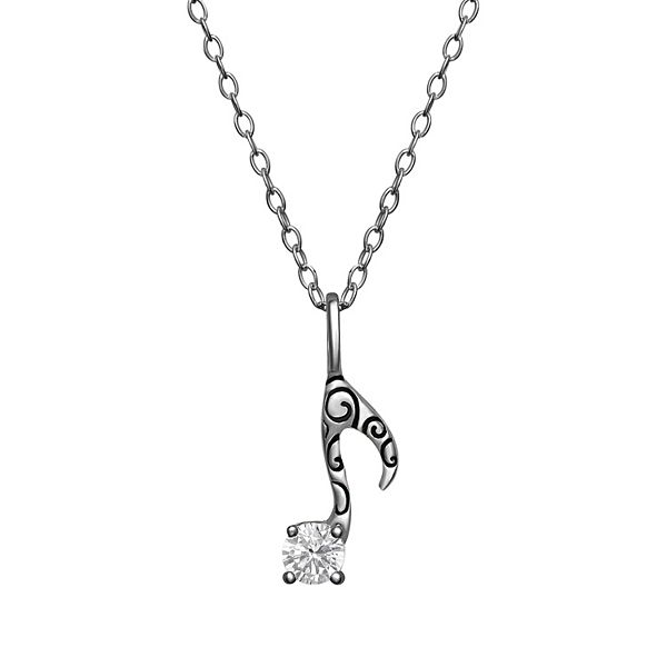 Sterling Silver Musical Note Black Diamond Accent Necklace