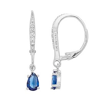 Sterling Silver Blue Cubic Zirconia Teardrop Hoop Drop Earrings