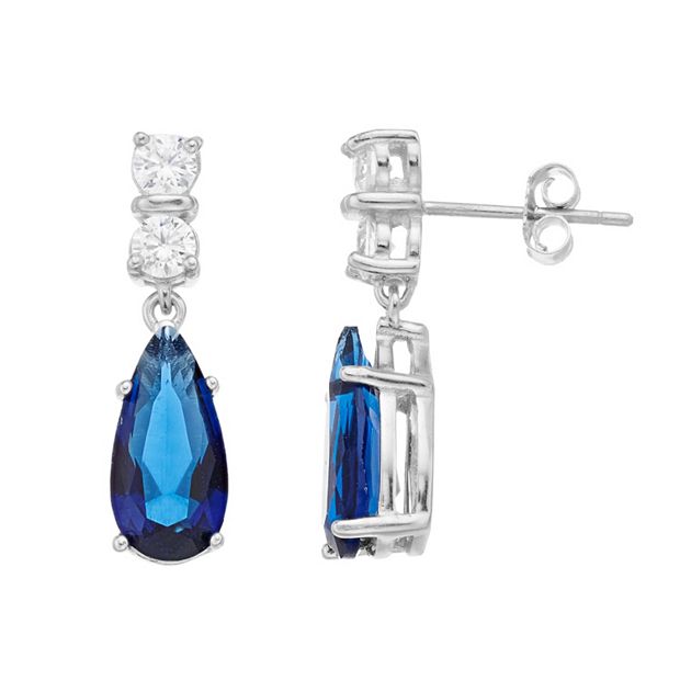 Sterling Silver Blue Cubic Zirconia Teardrop Drop Earrings