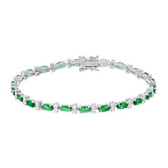 Sterling Silver Clear Round & Green Marquise Cubic Zirconia Tennis Bracelet