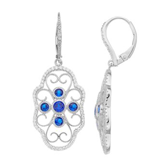 Sterling Silver Blue & Clear Cubic Zirconia Filigree Drop Earrings