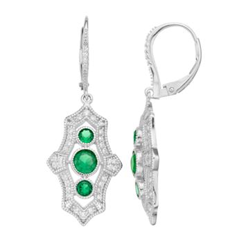 Sterling Silver Green & Clear Cubic Zirconia Drop Earrings