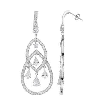 Sterling Silver Cubic Zirconia Double Teardrop Chandelier Earrings