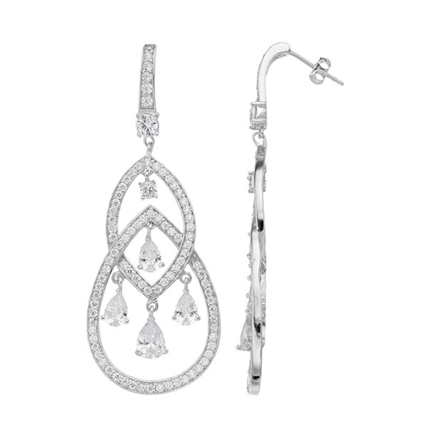 Sterling Silver Cubic Zirconia Double, Silver And Cubic Zirconia Chandelier Earrings