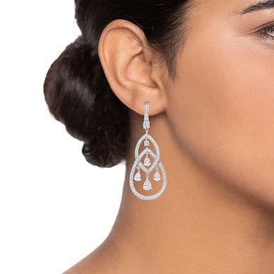 Sterling Silver Cubic Zirconia Double Teardrop Chandelier Earrings
