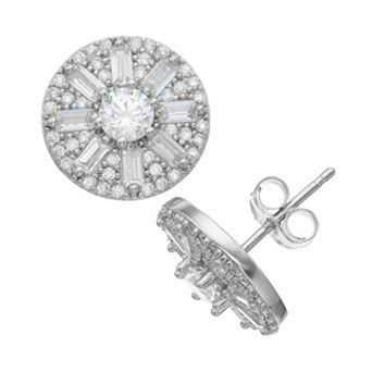 Sterling Silver Cubic Zirconia Circle Stud Earrings