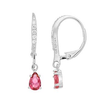 Sterling Silver Pink Cubic Zirconia Teardrop Drop Earrings