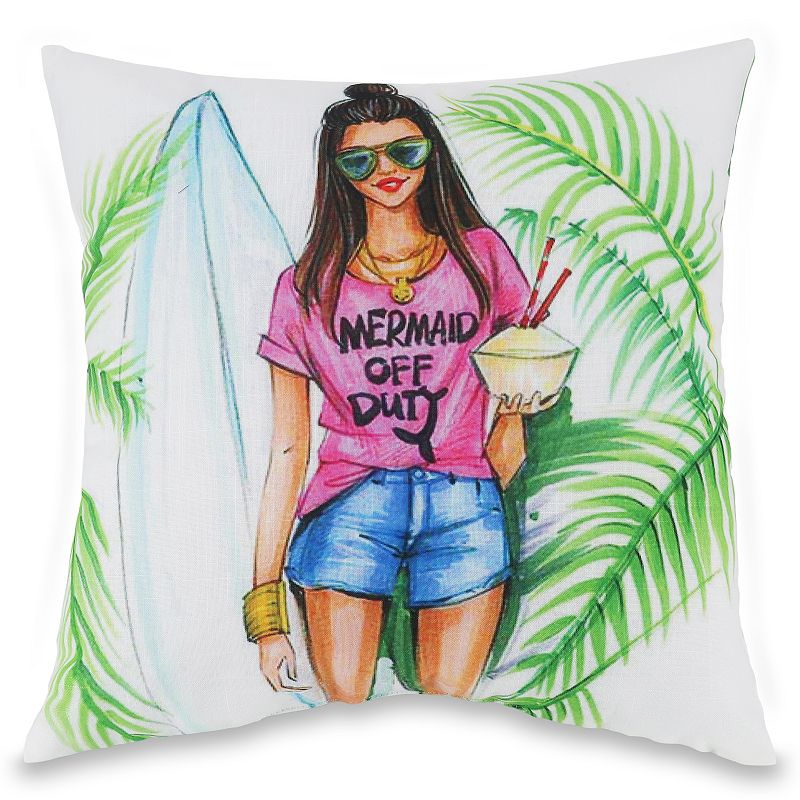 Arlee Home Fashions Rong Gong Surfer Girl Reversible Throw Pillow, Green, 1