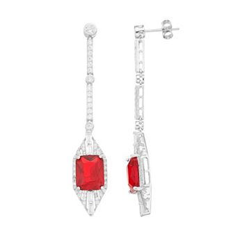 Sterling Silver Red & Clear Cubic Zirconia Drop Earrings