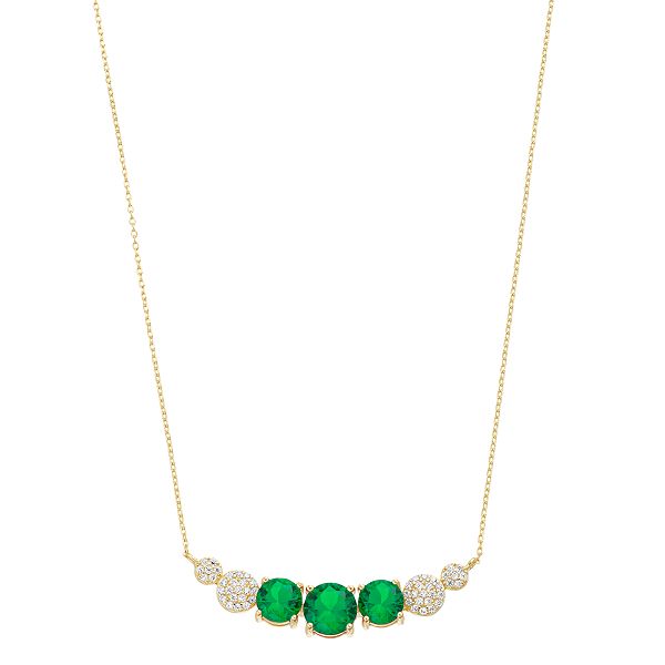 14k Gold Over Silver Green & White Cubic Zirconia 7-Stone Necklace