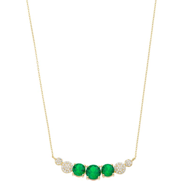 14k Gold Over Silver Green & White Cubic Zirconia 7-Stone Necklace, Women's, Size: 16", Gold Tone