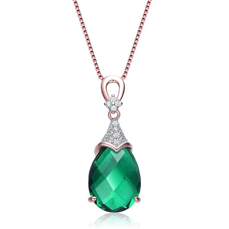 18k Rose Gold Over Silver Green & White Cubic Zirconia Teardrop Necklace, 