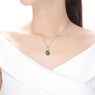 18k Rose Gold Over Silver Green & White Cubic Zirconia Teardrop Necklace