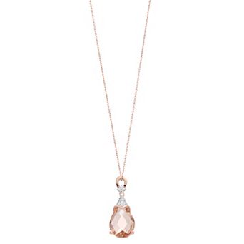 18k Rose Gold Over Silver Pink & White Cubic Zirconia Teardrop Pendant Necklace