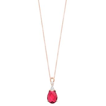 18k Rose Gold Over Silver Red & Clear Cubic Zirconia Teardrop Necklace
