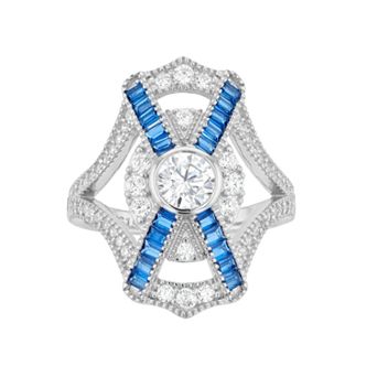 Sterling Silver Blue & Clear Cubic Zirconia Cocktail Ring