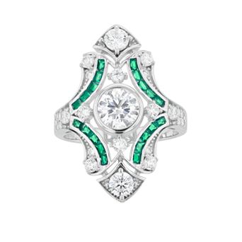Sterling Silver Green & Clear Cubic Zirconia Cocktail Ring