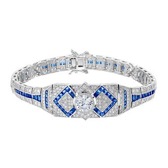 Sterling Silver White & Blue Cubic Zirconia Link Bracelet