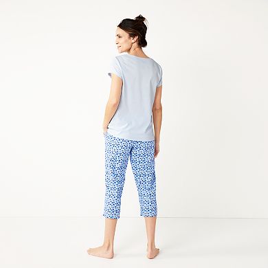 Women's Croft & Barrow® Short Sleeve Pajama Top & Cropped Pajama Pants ...