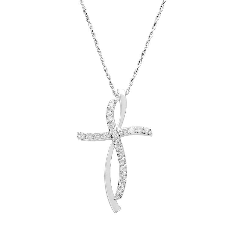 10k White Gold 1/4-ct. T.W. Diamond Cross Pendant, Womens