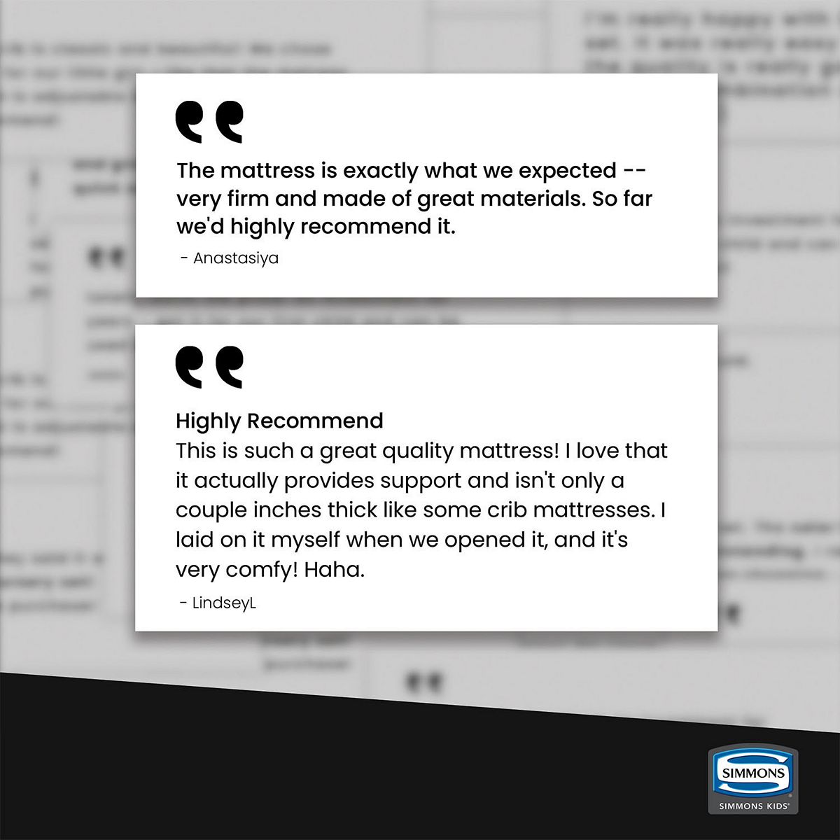 Customer quotes testifying to mattress quality
