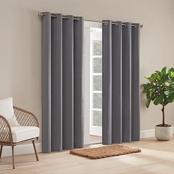 84"x52" Hampton Solid Outdoor Room Darkening Curtain Panel Charcoal - Waverly Sun N Shade