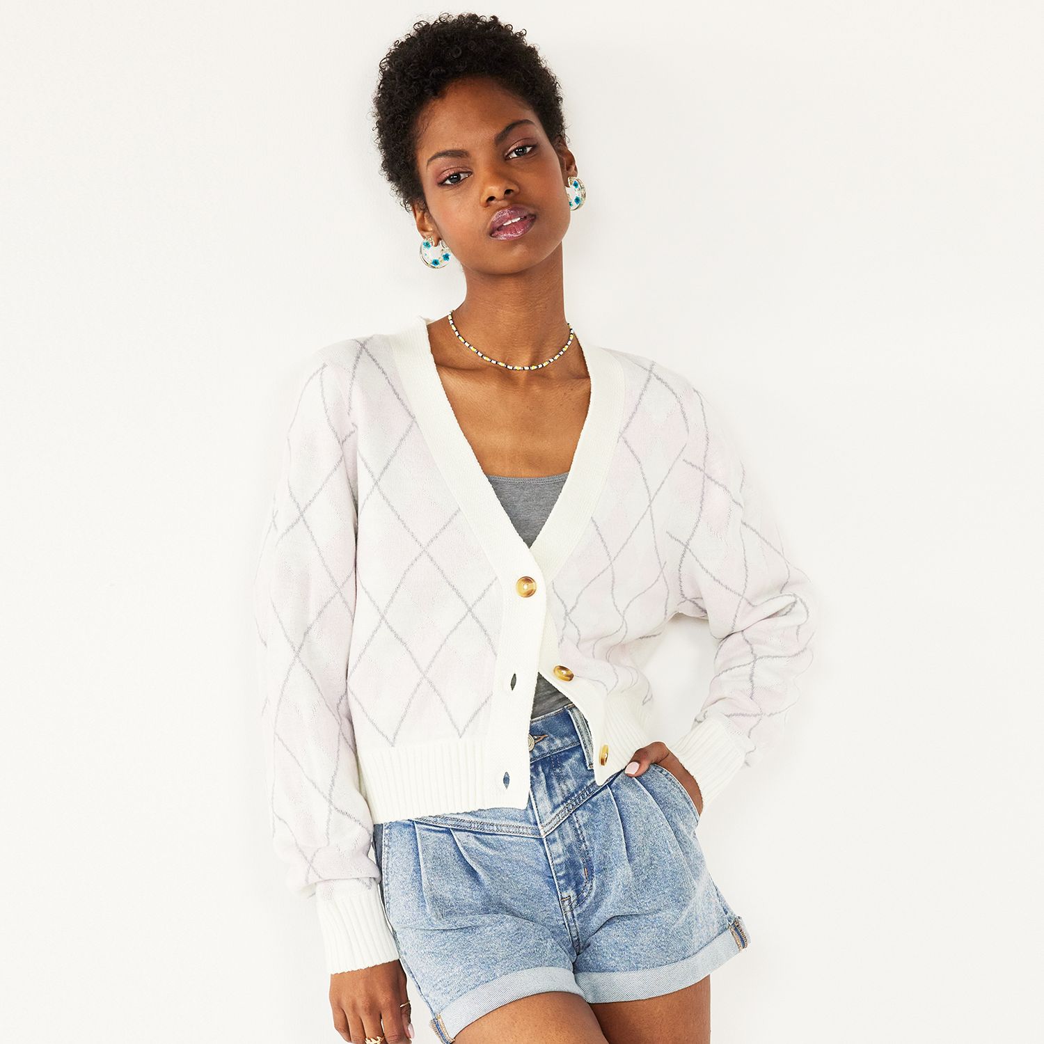 white cropped button cardigan