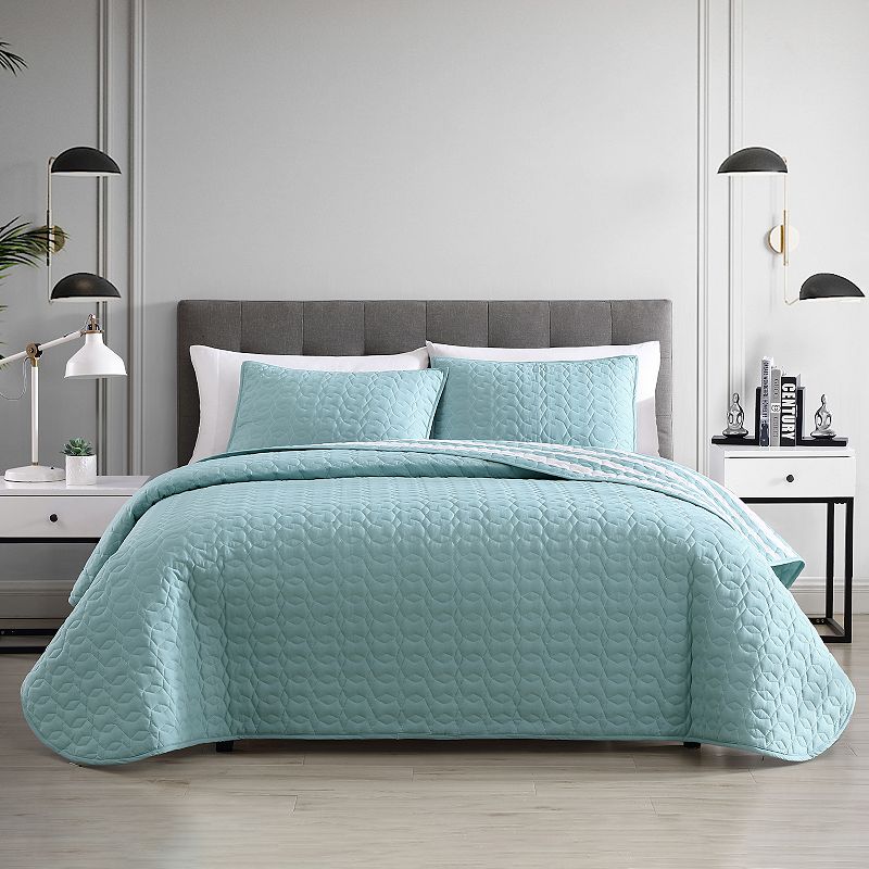 48852614 Freshee Reversible Quilt Set with Shams, Turquoise sku 48852614