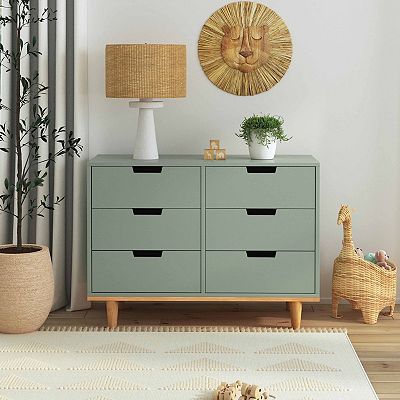 Davinci Marley 6-Drawer Double Dresser - Light Sage & Honey