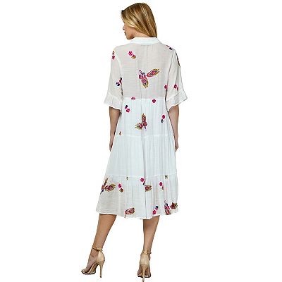 Figueroa & Flower Womens Bell Sleeve Tiered Midi Dress - White MULTI - Small