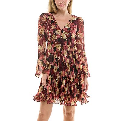 Women's Taylor Pleated V-Neck Empire Waist Dress, Size: 2, Black Plum Rose