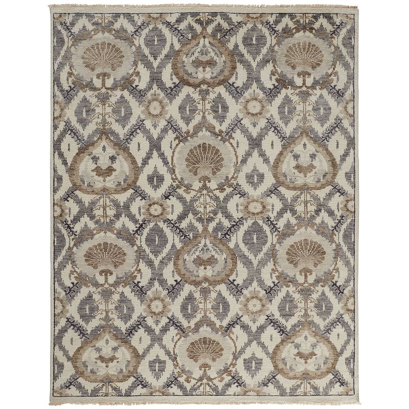 Weave & Wander Bennet Ornamental Ikat Luxury Wool Rug, Beig/Green, 8X10 Ft