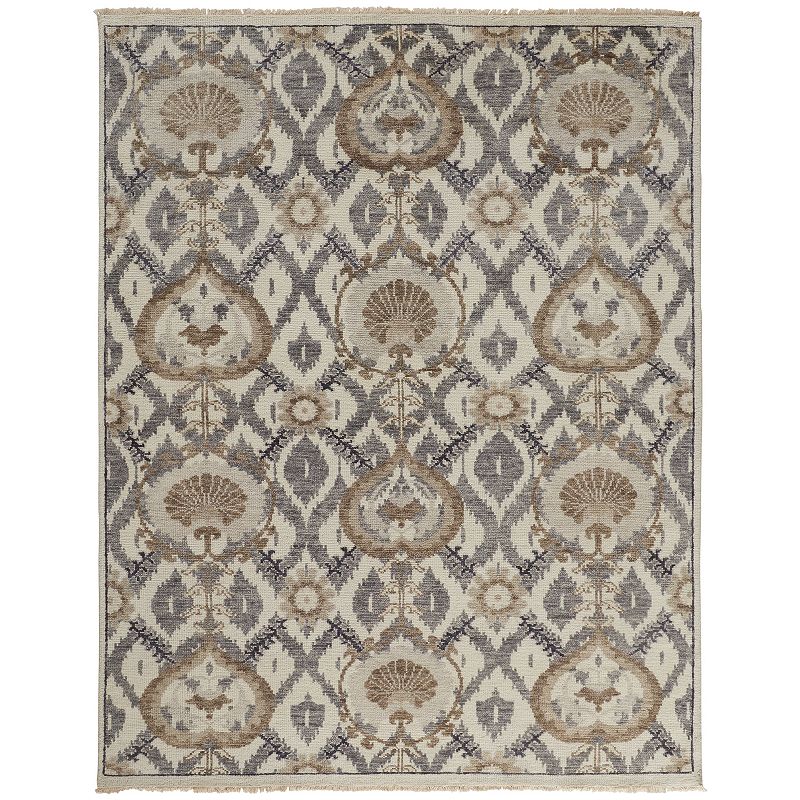 Weave & Wander Bennet Ornamental Ikat Luxury Wool Rug, Beig/Green, 8X10 Ft