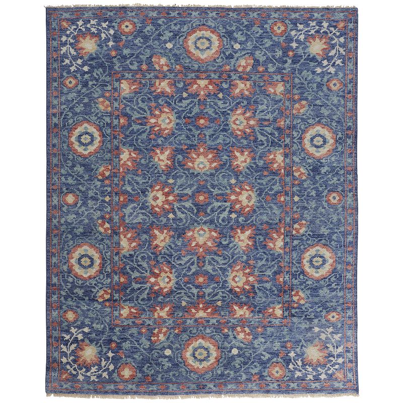 Weave & Wander Bennet Ornamental Floral Luxury Wool Rug, Blue, 5.5X8.5 Ft