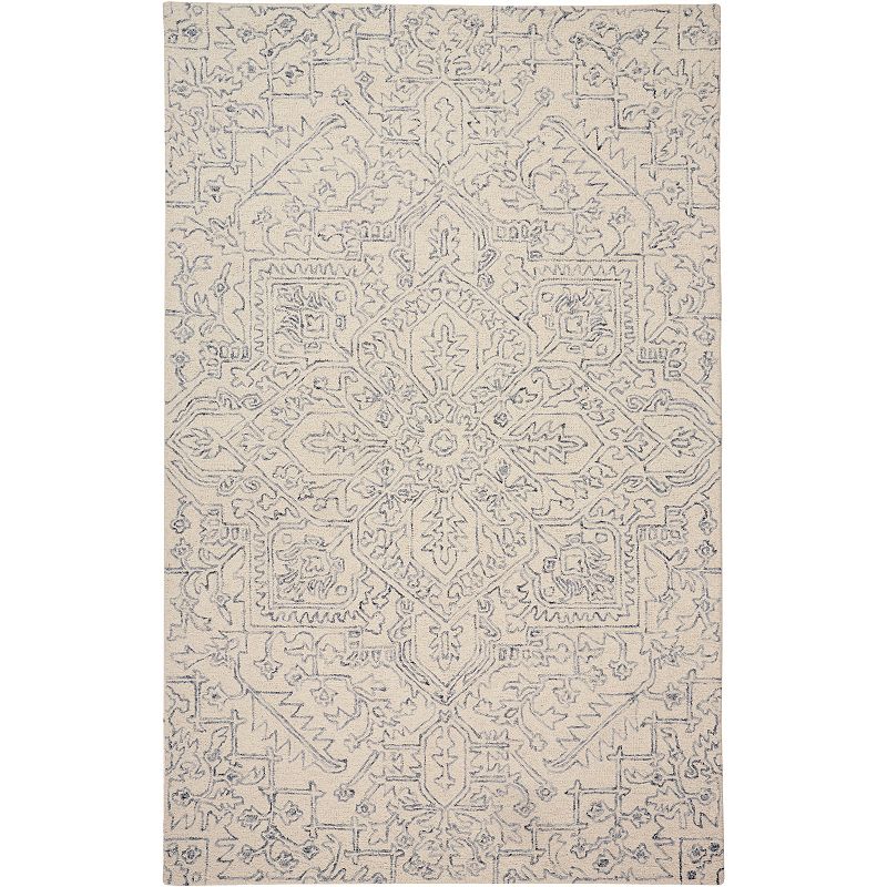 Weave & Wander Natal Modern Minimalist Floral Geometric Rug, Beig/Green, 8X10 Ft