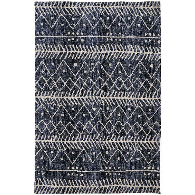 Weave & Wander Oliena Modern Mid-Century Tribal Rug, Blue, 8X10 Ft